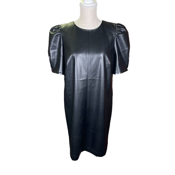 NWT LOFT Women's 12 Faux Leather Shift Dress Black Office Siren Career Edgy Work - Picture 4 of 11